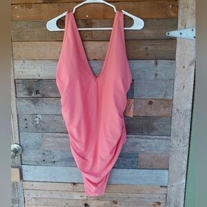 New Women's Kona Sol Peach Coral Tangerine One Piece Bathing Suit Plus Size 24W